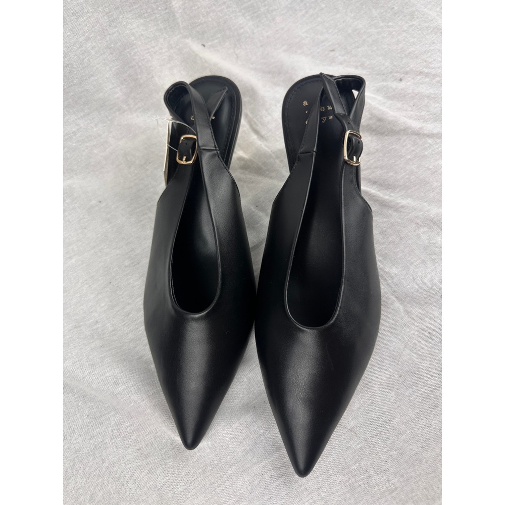 A New Day Womens Black Pointed Toe Slingback Kitten Heels Gold Sculptural Heel 8 - Picture 2 of 7